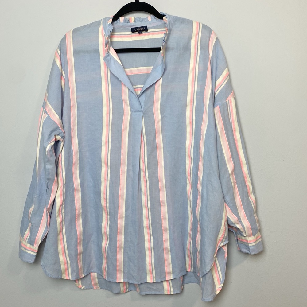 Caroll Paris Stripe Cotton Blend Popover Tunic Blouse